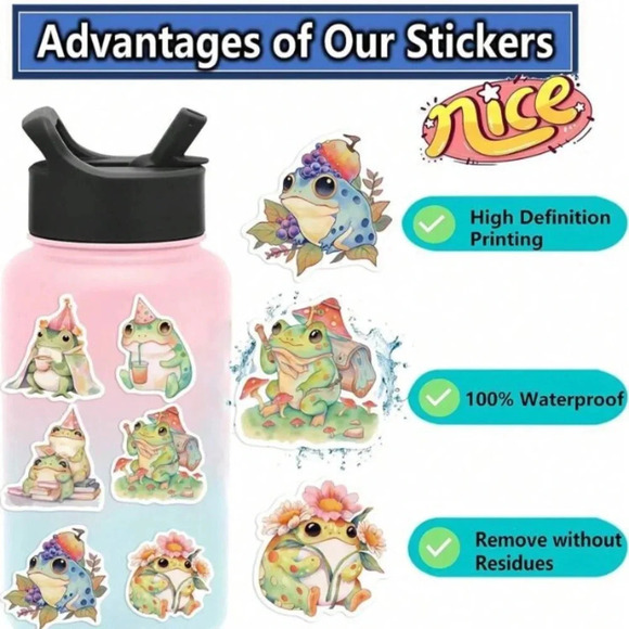 50 multicolor frog mushroom vinyl stickers laptop mug luggage scrapbook decor - Picture 6 of 6